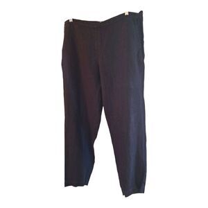 Eileen Fisher 100% Linen Pants Black Straight Lagenlook Pockets Side Zip L